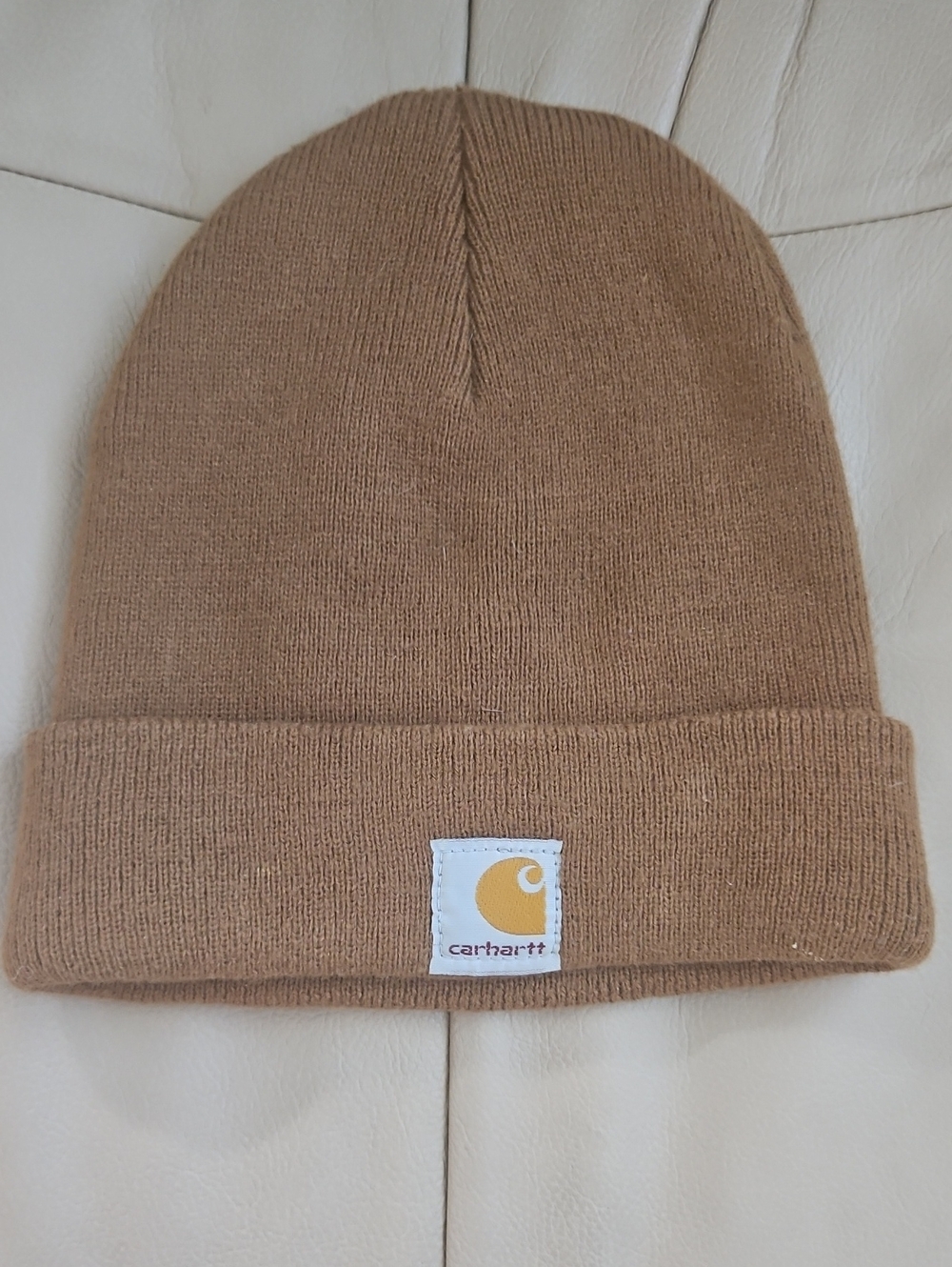 Carhartt Brown Fold-Up Cuff Kids Beanie with Logo Patch